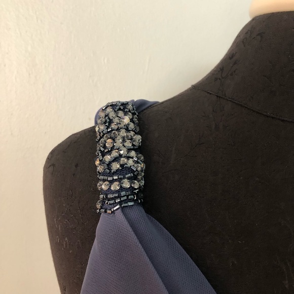 Cachet Slate Blue Chiffon Goddess Gown Beaded Waist and Straps 12 - Picture 6 of 11